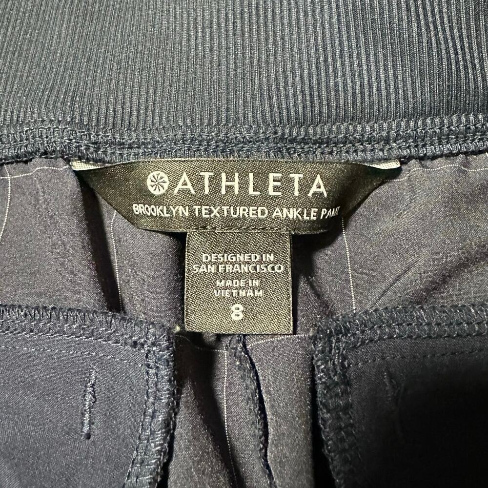 Athleta Brooklyn Textured Ankle Pant Navy Blue Windowpane Size 8 Travel Pant - Picture 3 of 14